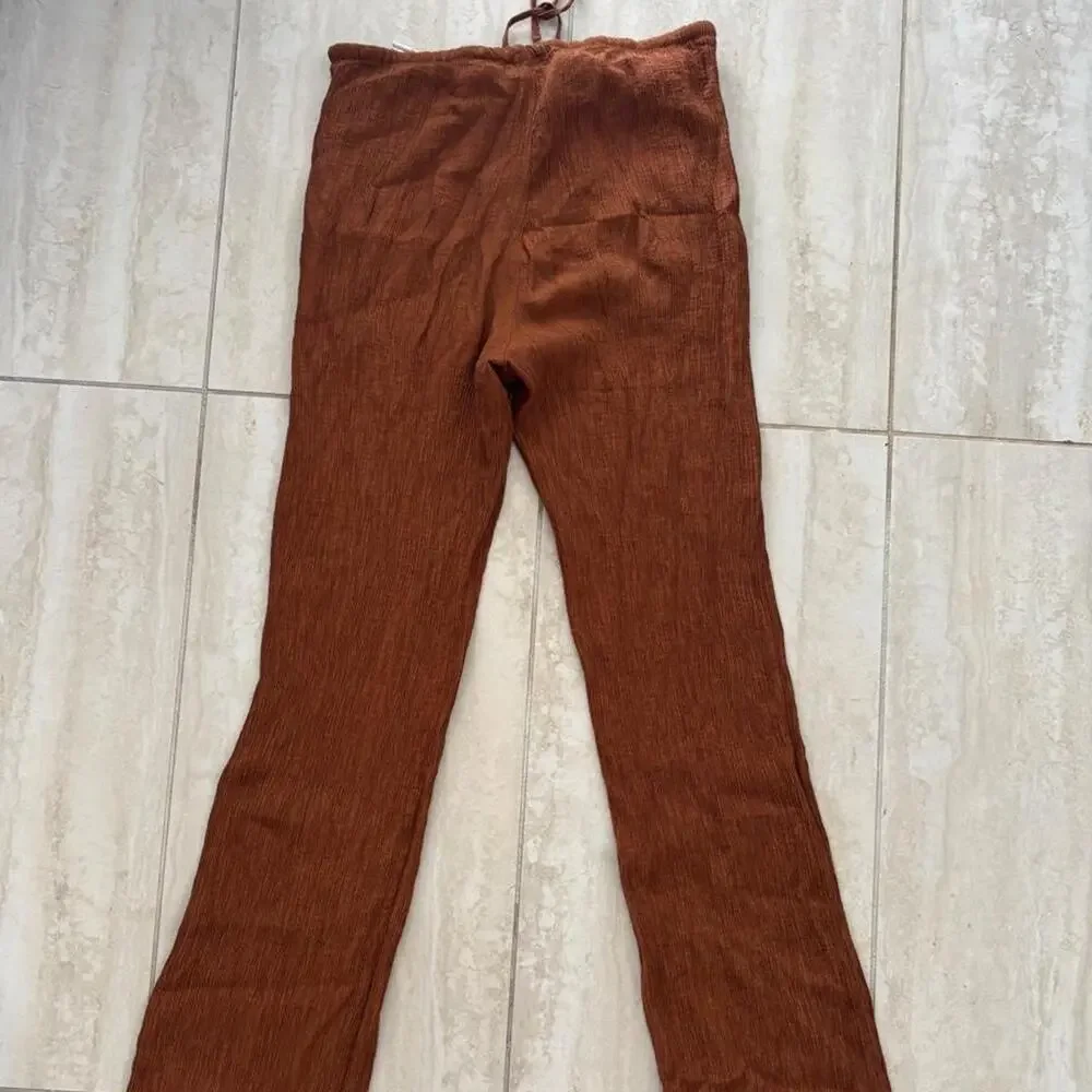 Zara brown linen pants with vertical ribbed texture Size S